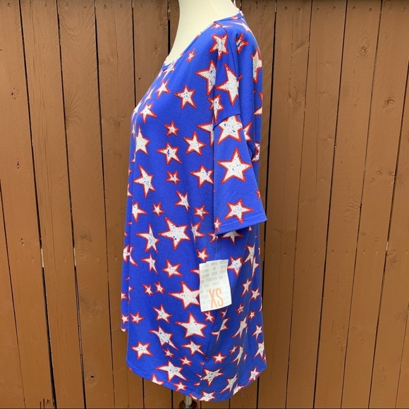 LulaRoe | NWT Size XS Blue with White Stars and Red Outline Irma Tunic - Picture 7 of 8